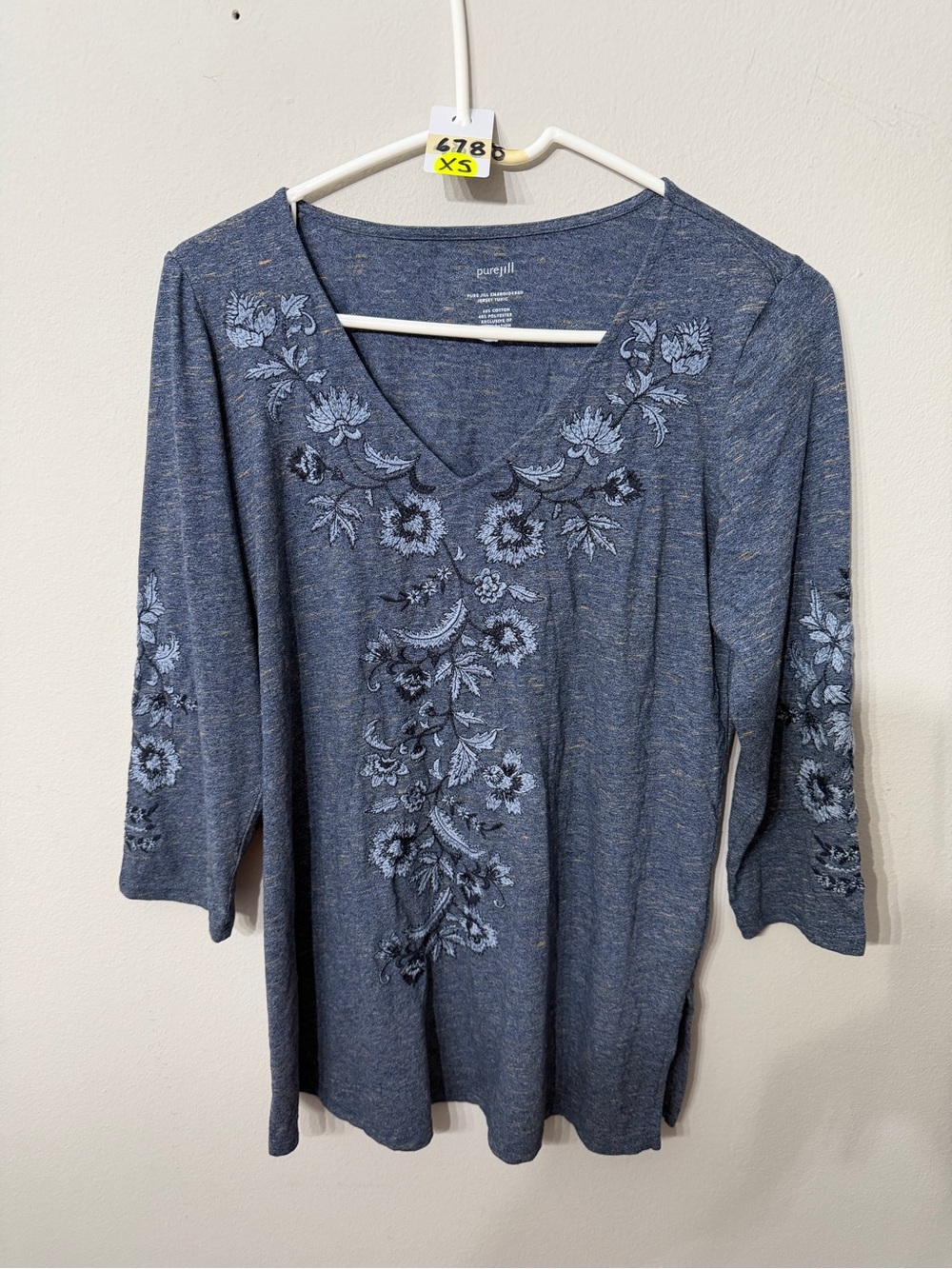Women’s Pure Jill J Jill Tunic Size XS Blue Embroidered Floral V-Neck Top